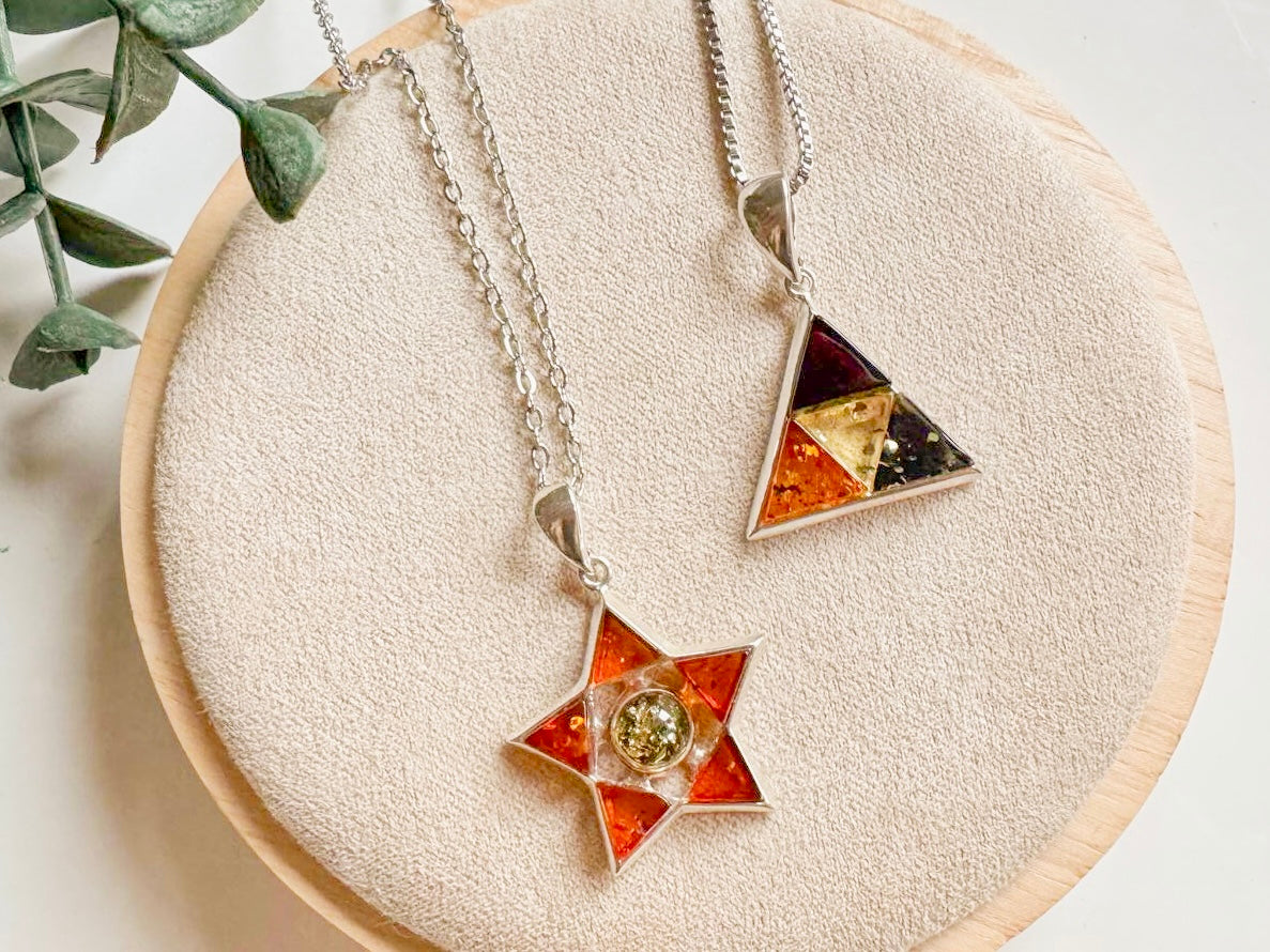 Baltic Amber Sacred Geometry Necklace Sterling Collection