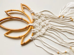 Bamboo Lotus Macrame with White Feathers