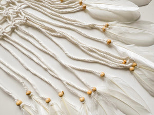 Bamboo Lotus Macrame with White Feathers
