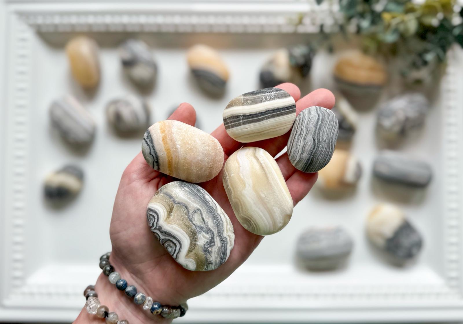 Banded Zebra Calcite Palm Stone

