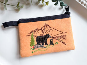 Bears & Mountain Embroidered Zippered Pouch || El Salvador