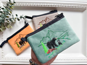 Bears & Mountain Embroidered Zippered Pouch || El Salvador