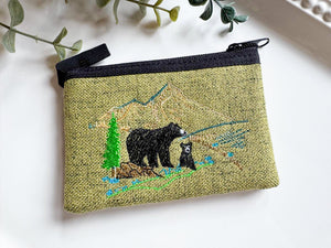 Bears & Mountain Embroidered Zippered Pouch || El Salvador