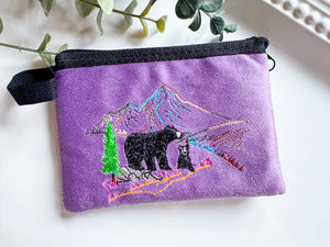 Bears & Mountain Embroidered Zippered Pouch || El Salvador