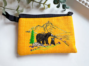 Bears & Mountain Embroidered Zippered Pouch || El Salvador