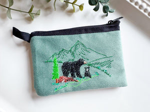 Bears & Mountain Embroidered Zippered Pouch || El Salvador