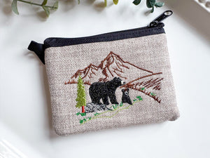 Bears & Mountain Embroidered Zippered Pouch || El Salvador
