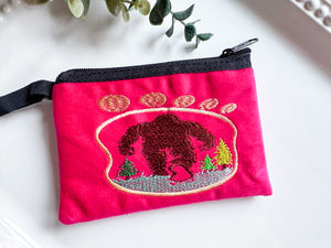 Big Foot in Foot Print Silhouette Embroidered Zippered Pouch || Ecuador