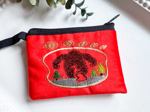 Big Foot in Foot Print Silhouette Embroidered Zippered Pouch || Ecuador