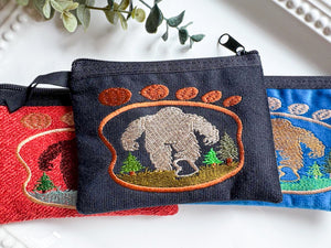 Big Foot in Foot Print Silhouette Embroidered Zippered Pouch || Ecuador