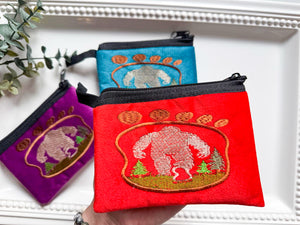 Big Foot in Foot Print Silhouette Embroidered Zippered Pouch || Ecuador