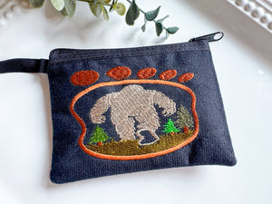 Big Foot in Foot Print Silhouette Embroidered Zippered Pouch || Ecuador