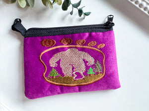 Big Foot in Foot Print Silhouette Embroidered Zippered Pouch || Ecuador