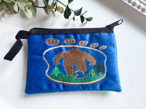 Big Foot in Foot Print Silhouette Embroidered Zippered Pouch || Ecuador