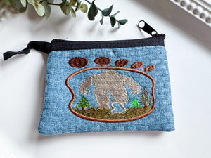 Big Foot in Foot Print Silhouette Embroidered Zippered Pouch || Ecuador