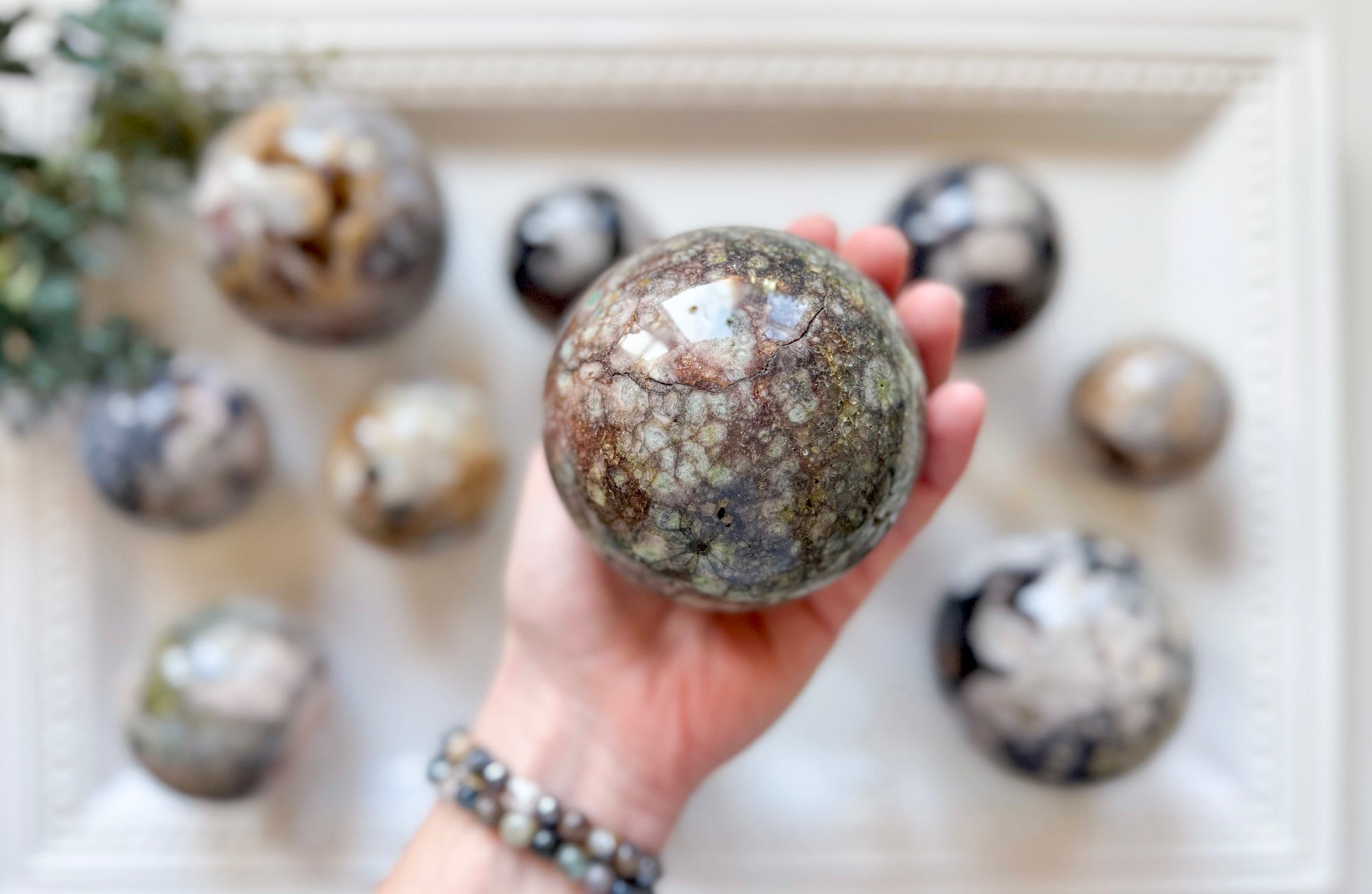 Black Flower Agate Sphere
