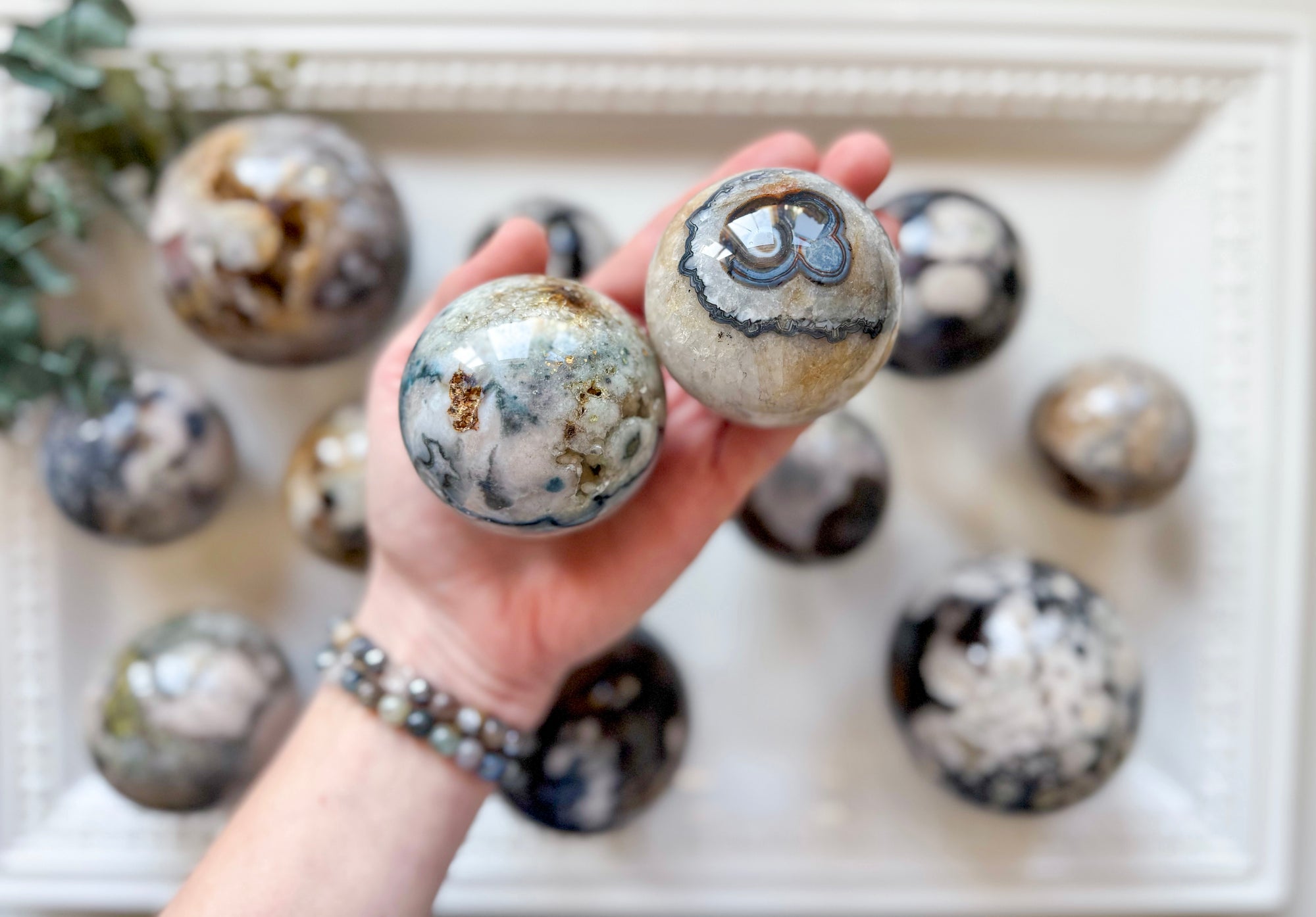 Black Flower Agate Sphere