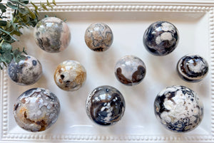 Black Flower Agate Sphere