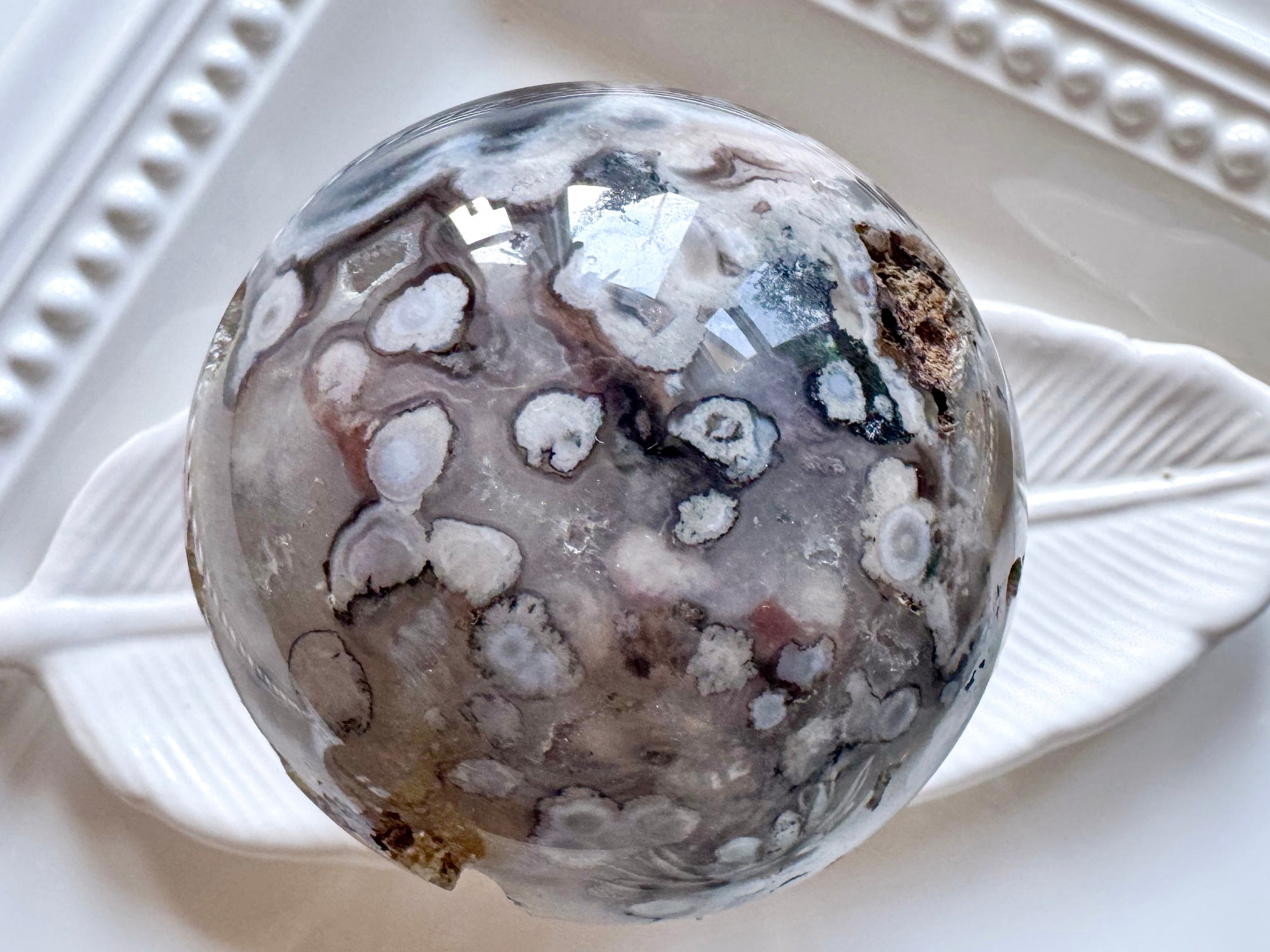 Black Flower Agate Sphere