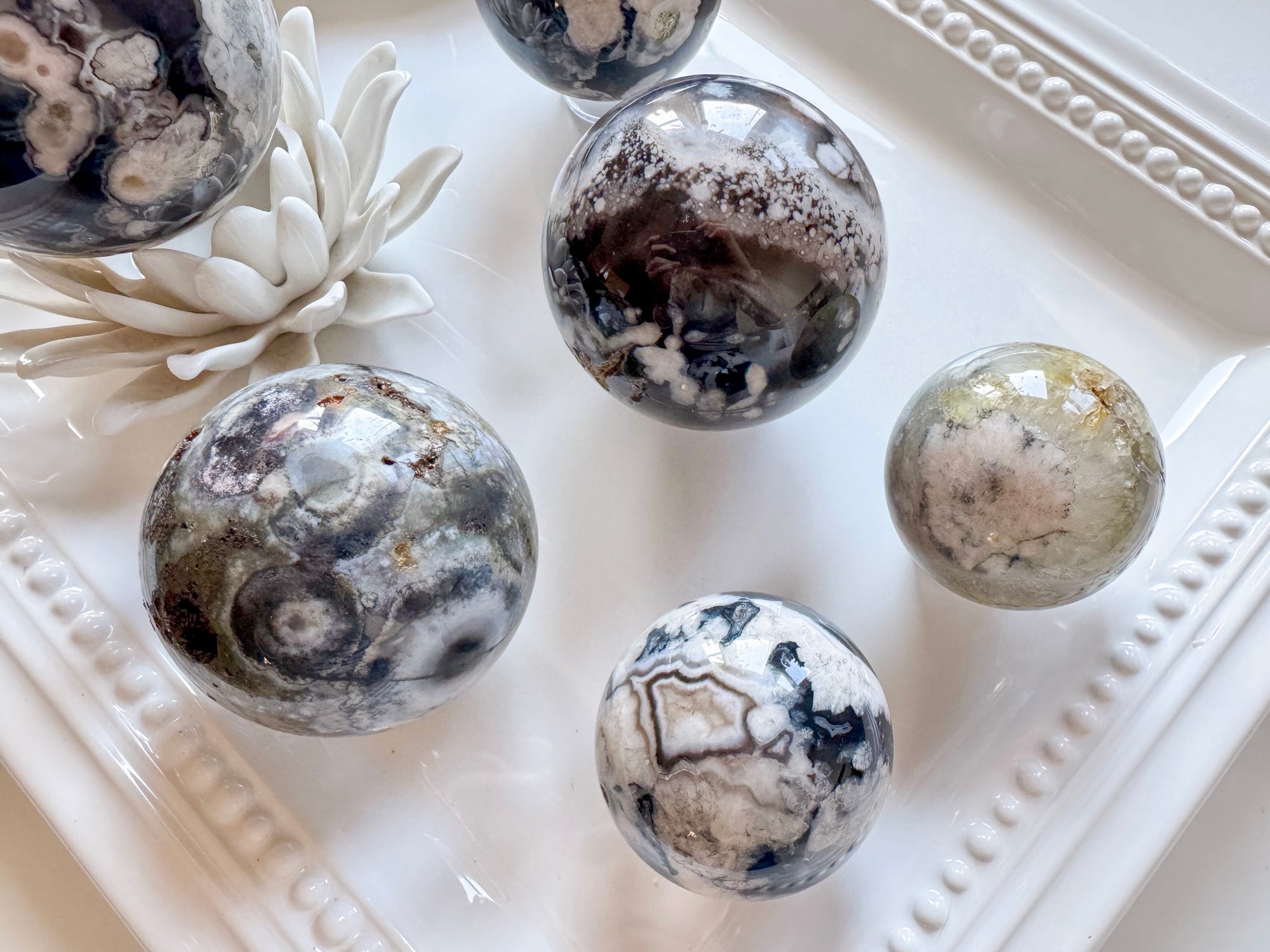 Black Flower Agate Sphere