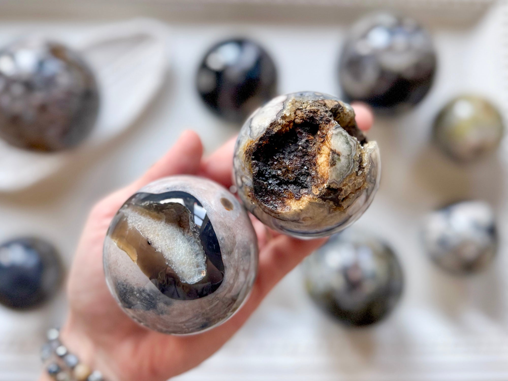 Black Flower Agate Sphere