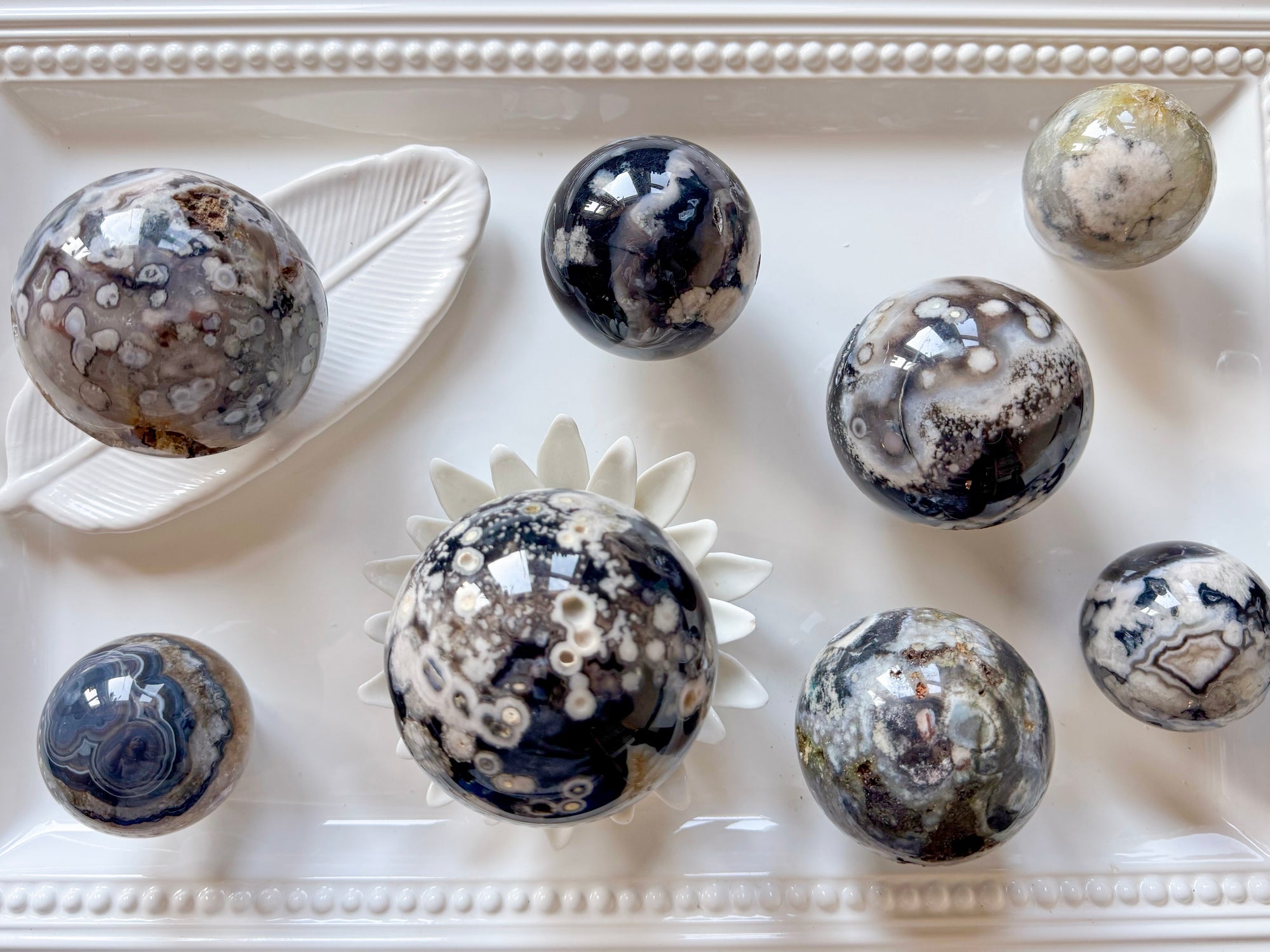 Black Flower Agate Sphere