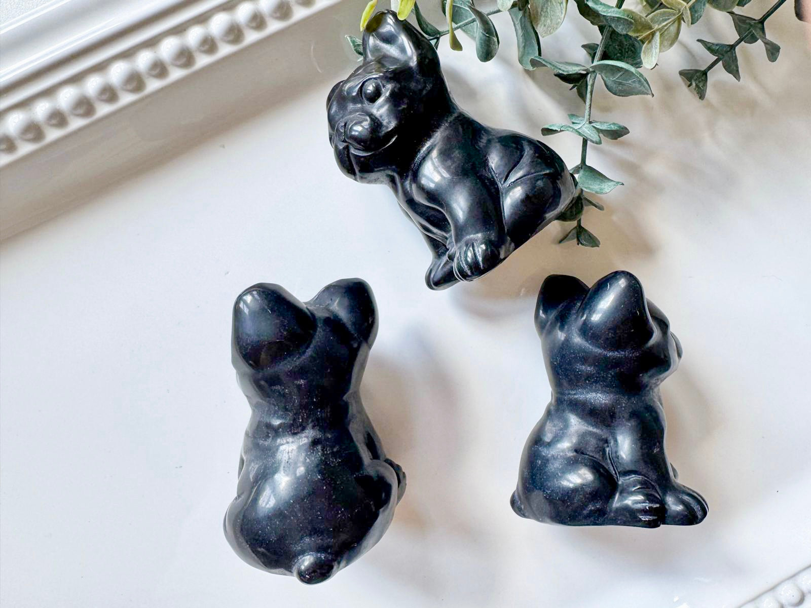 Black Obsidian French Bulldog Carving
