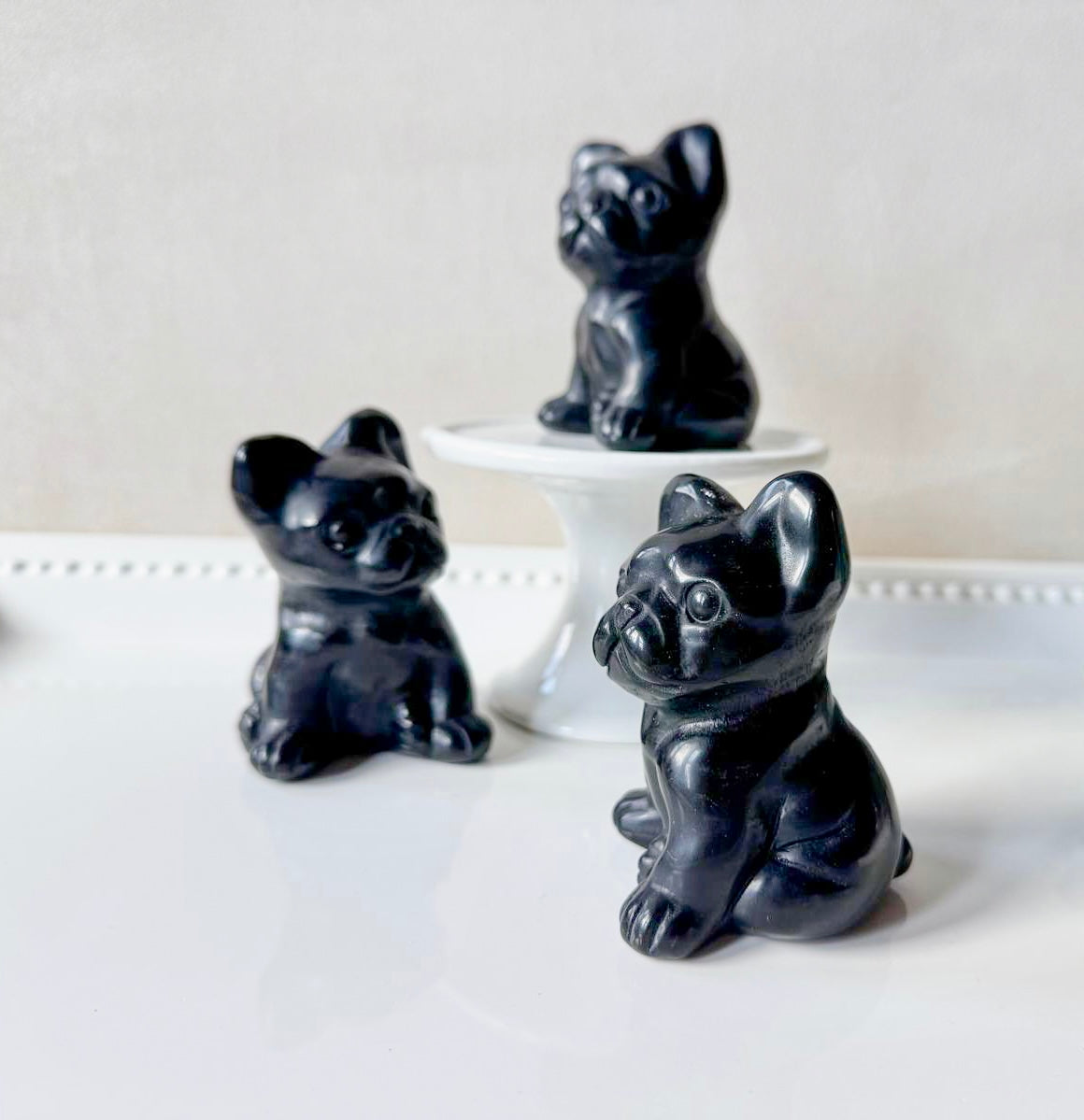 Black Obsidian French Bulldog Carving
