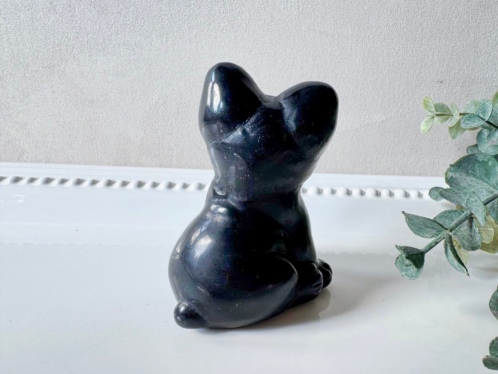 Black Obsidian French Bulldog Carving
