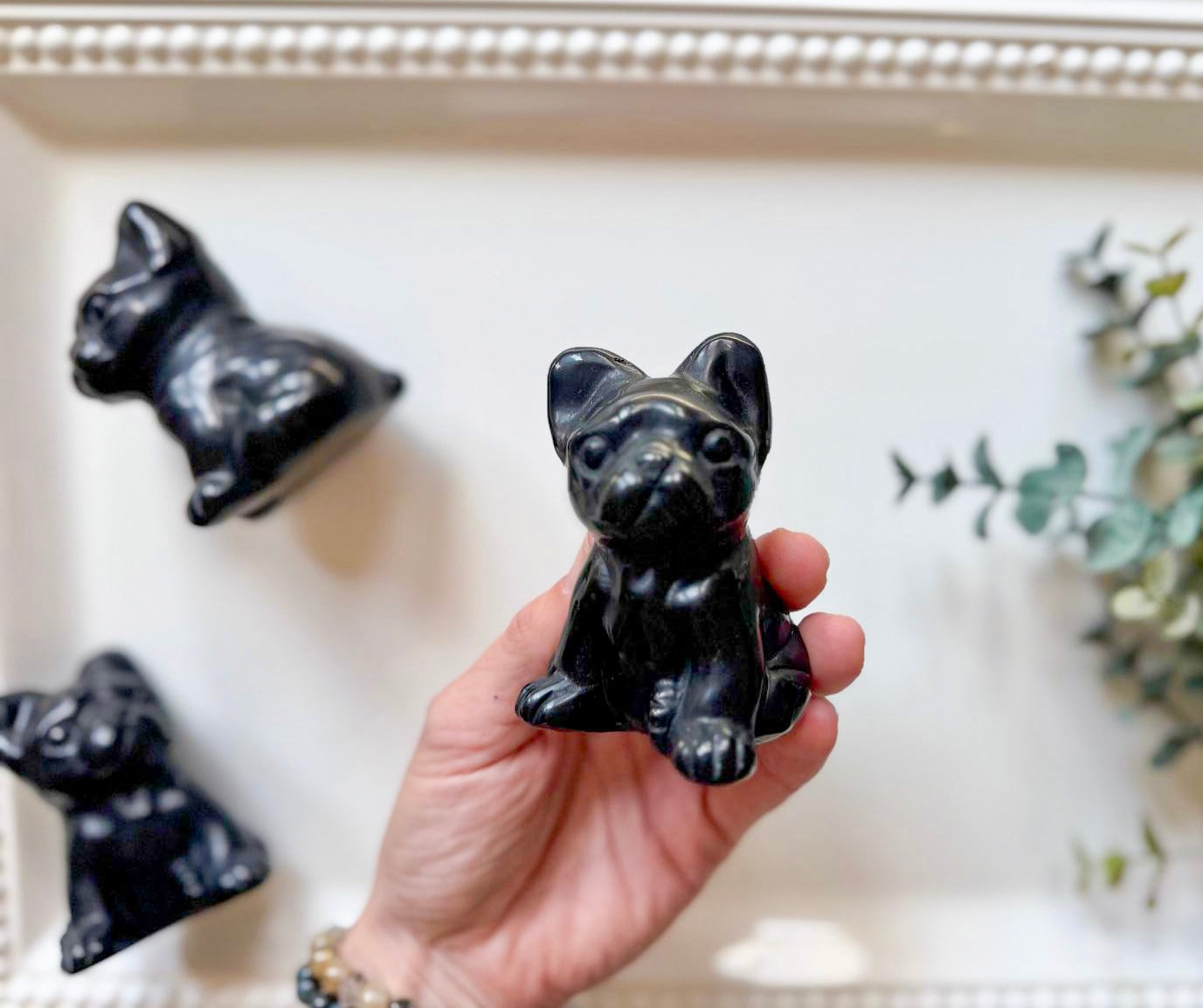 Black Obsidian French Bulldog Carving
