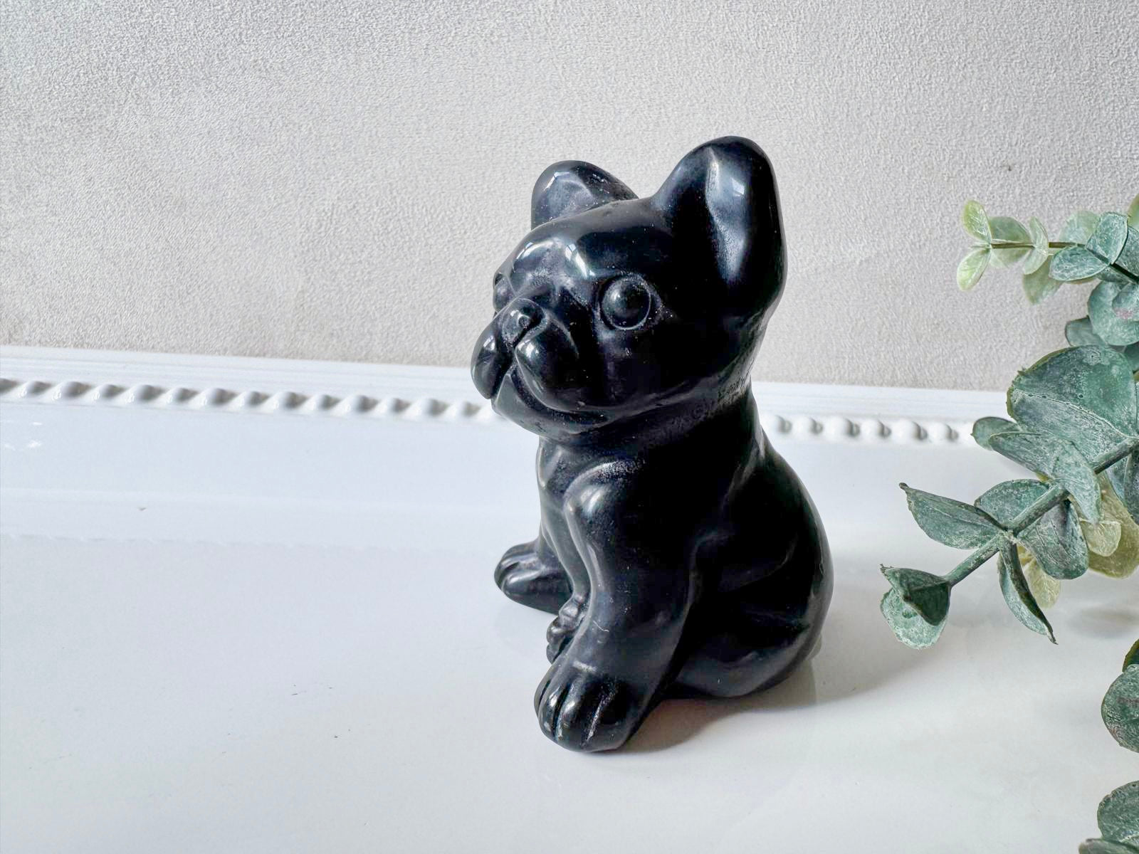 Black Obsidian French Bulldog Carving

