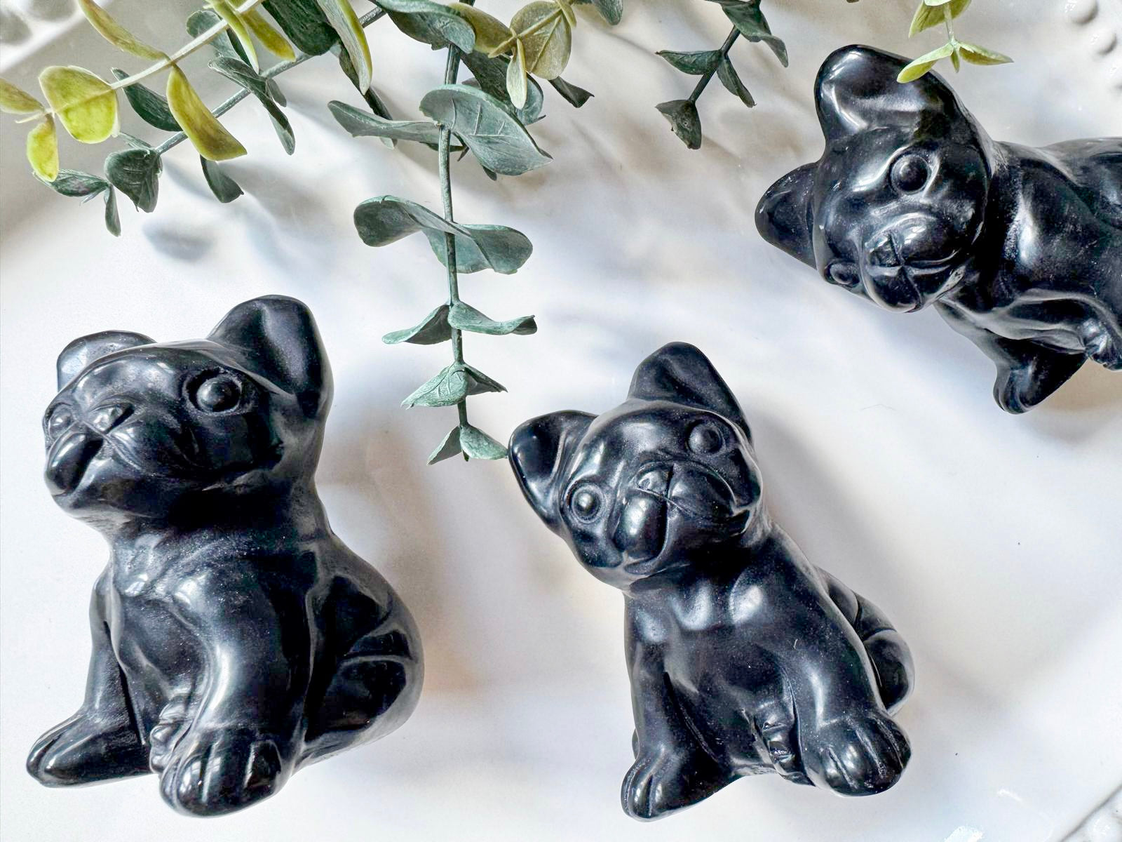 Black Obsidian French Bulldog Carving
