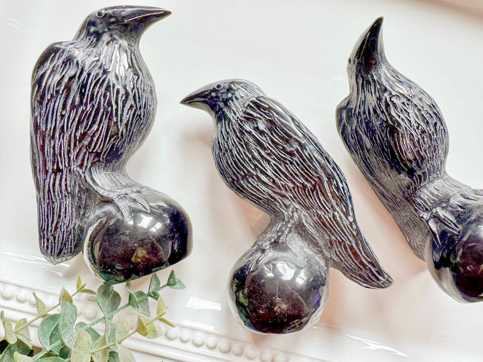 Black Obsidian Raven Carving || 5.5"