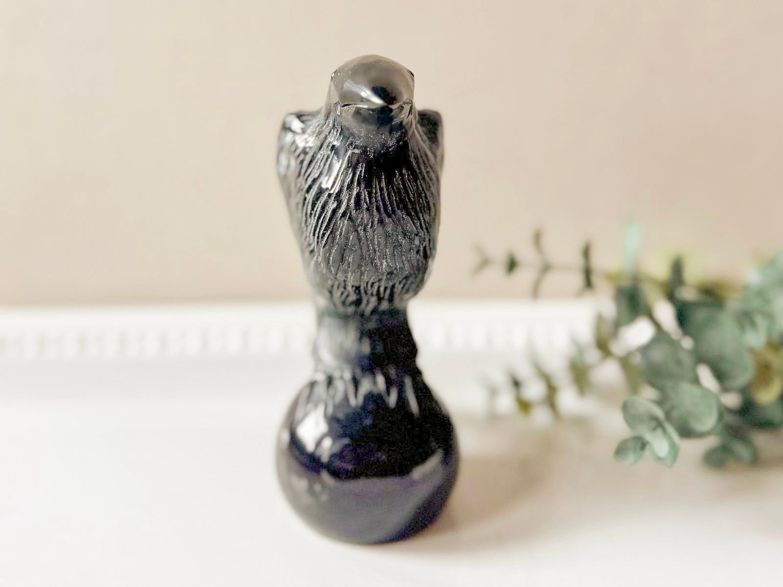 Black Obsidian Raven Carving || 5.5"
