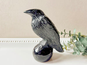 Black Obsidian Raven Carving || 5.5"
