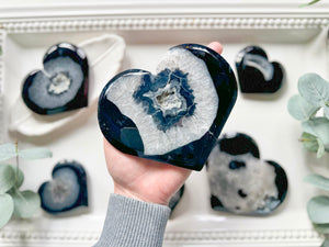 Black Sardonyx Druzy Heart Carving