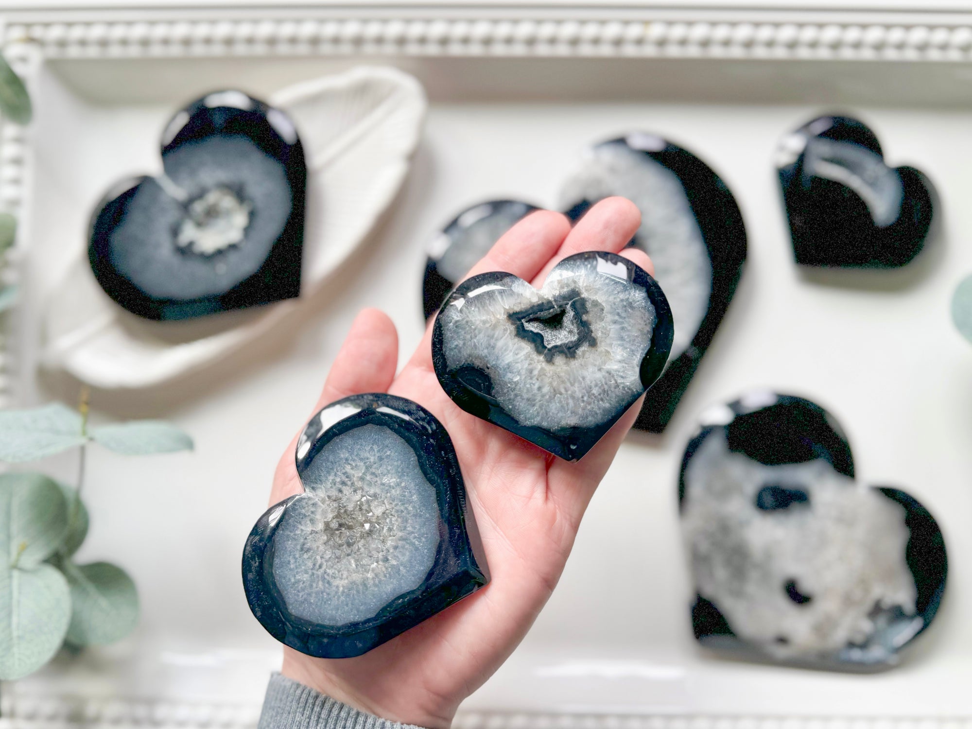 Black Sardonyx Druzy Heart Carving