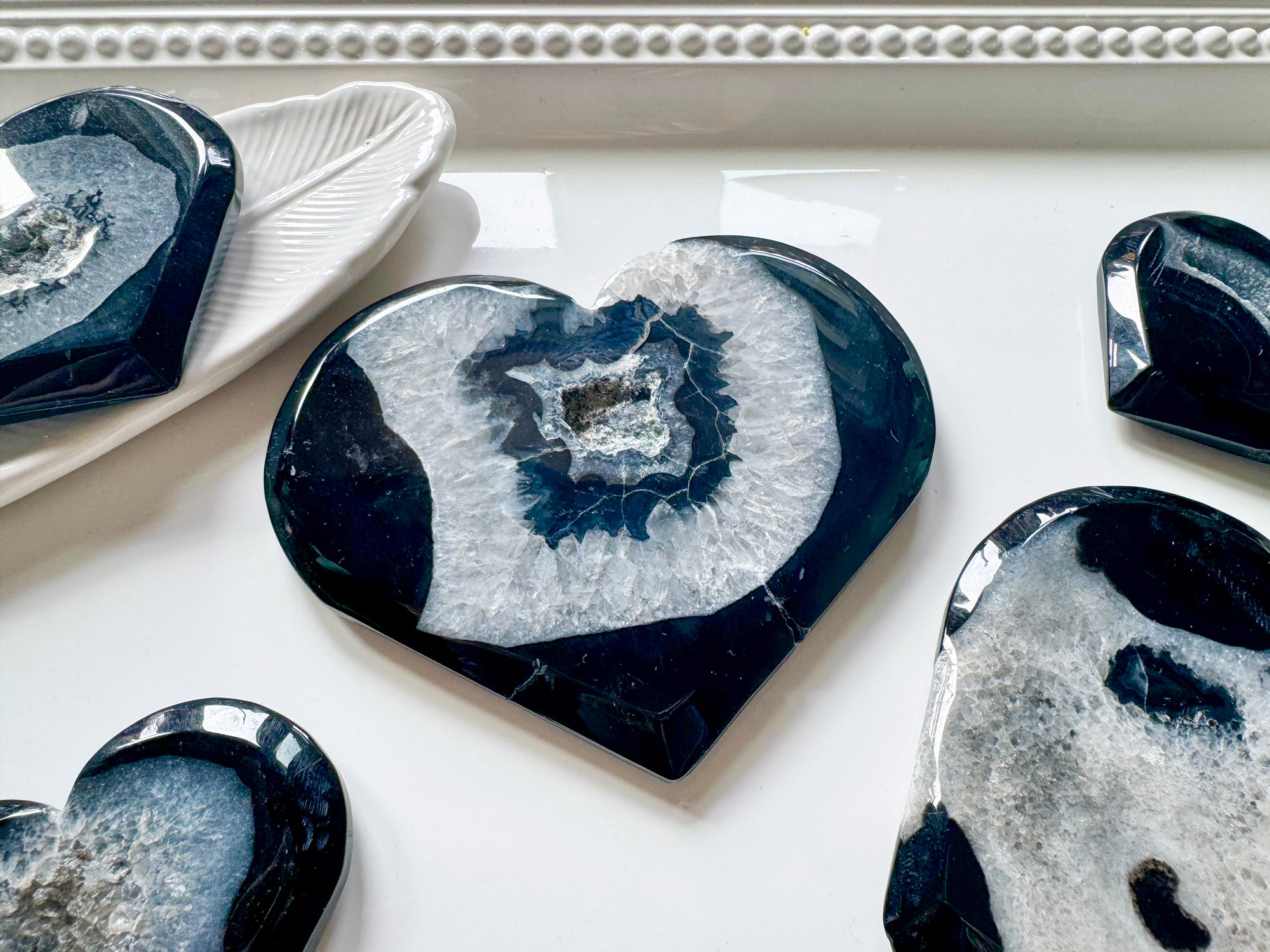 Black Sardonyx Druzy Heart Carving
