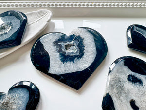 Black Sardonyx Druzy Heart Carving