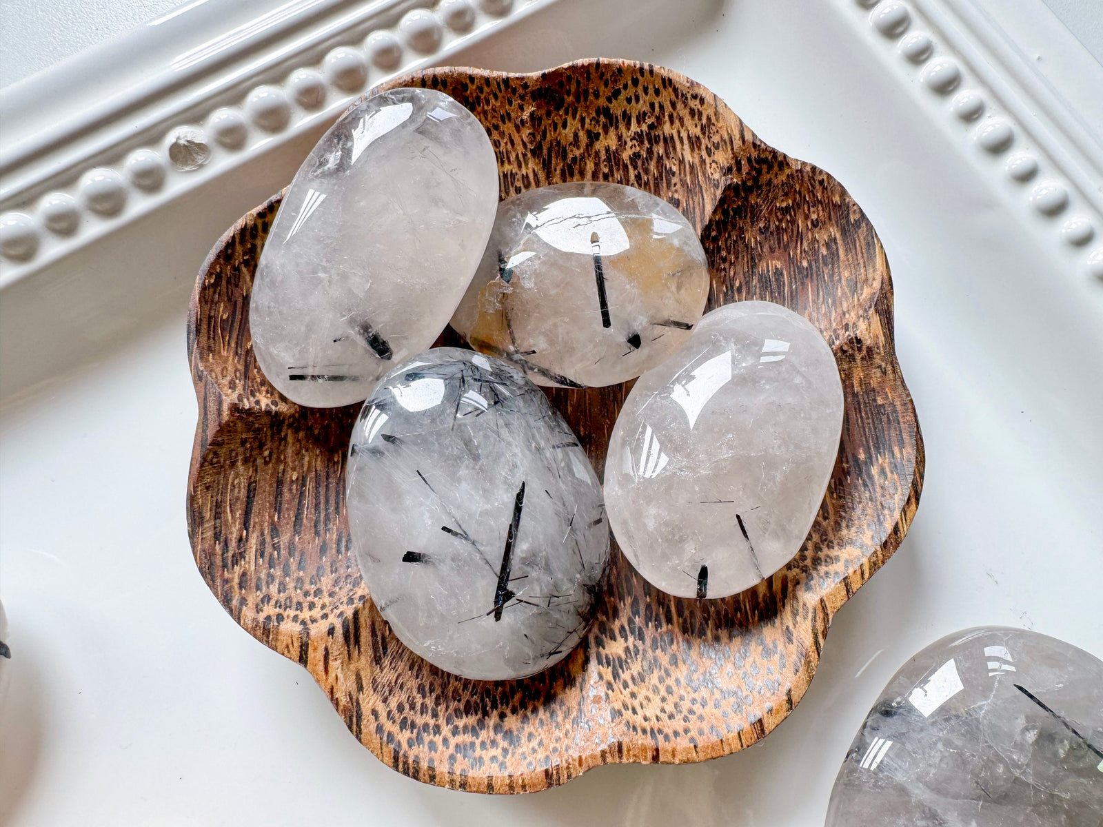 Black Tourmaline in Quartz Palm Stones || Brazil