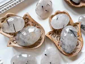 Black Tourmaline in Quartz Palm Stones || Brazil