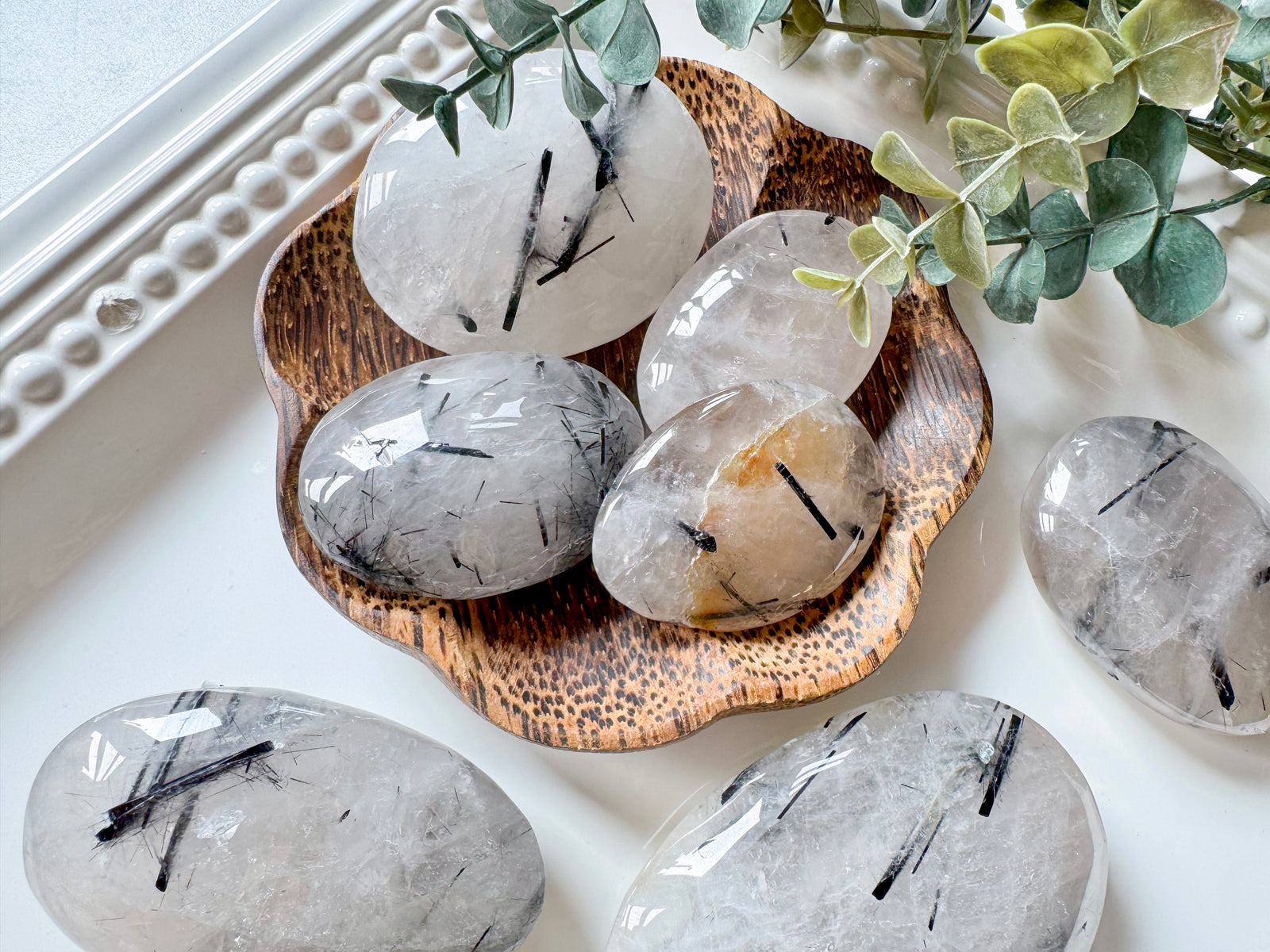 Black Tourmaline in Quartz Palm Stones || Brazil