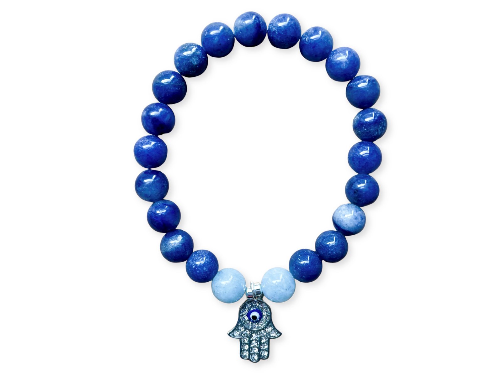 Blue Aventurine, Aquamarine & Hamsa Charm Beaded Bracelet