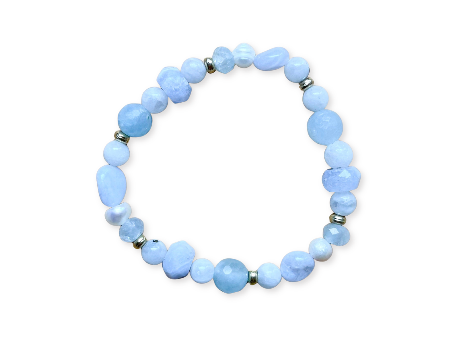 Blue Lace Agate, Aquamarine & Moonstone Beaded Bracelet || Reiki Infused