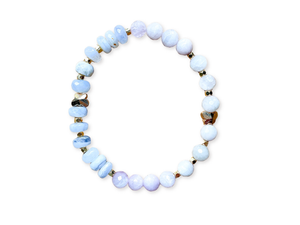 Blue Lace Agate & Faceted Kunzite with Gold Butterfly Charm Beaded Bracelet