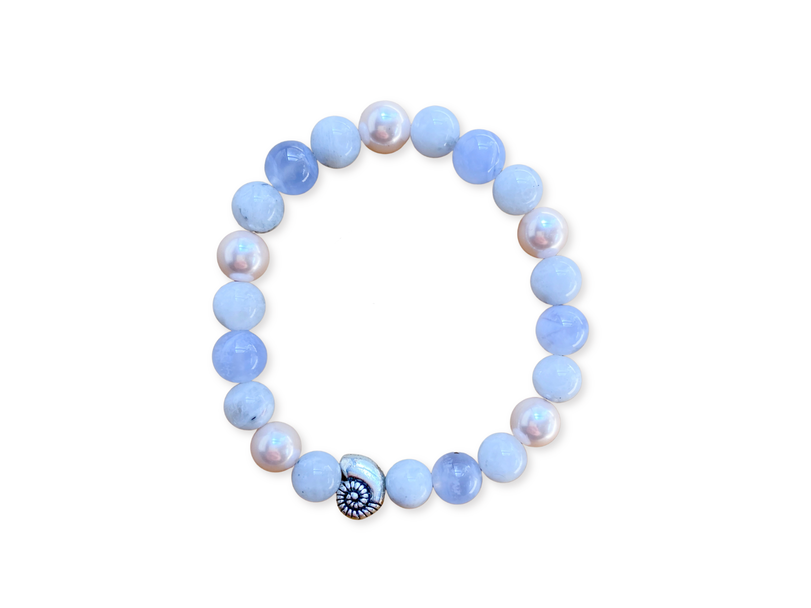 Blue Lace Agate, Mother of Pearl, Rainbow Moonstone & Sea Shell Beaded Bracelet || Reiki Infused