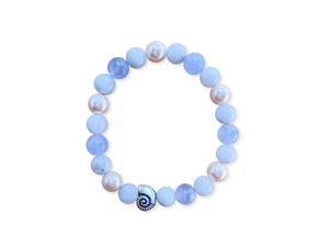 Blue Lace Agate, Mother of Pearl, Rainbow Moonstone & Sea Shell Beaded Bracelet || Reiki Infused