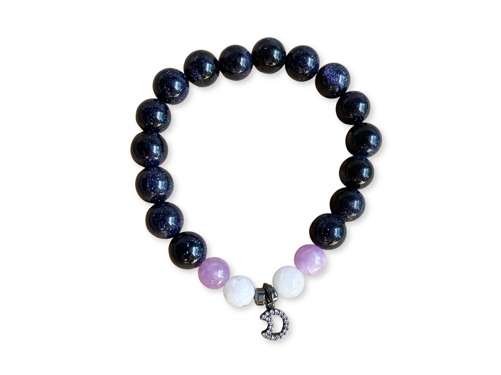 Blue Sandstone, Lavender Jade & Rainbow Moonstone Bracelet || Moon Charm || Reiki Infused