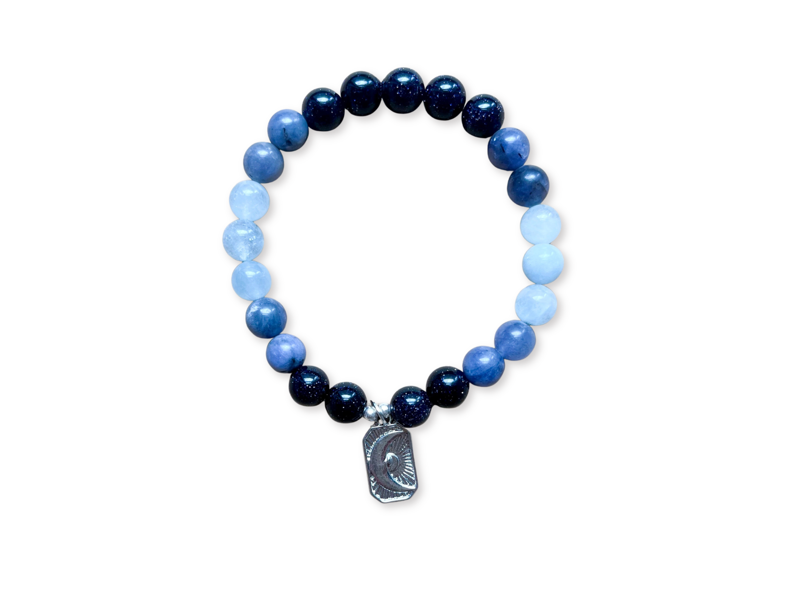 Blue Sandstone, Tanzanite & Aquamarine Moon Beaded Bracelet || Reiki Infused