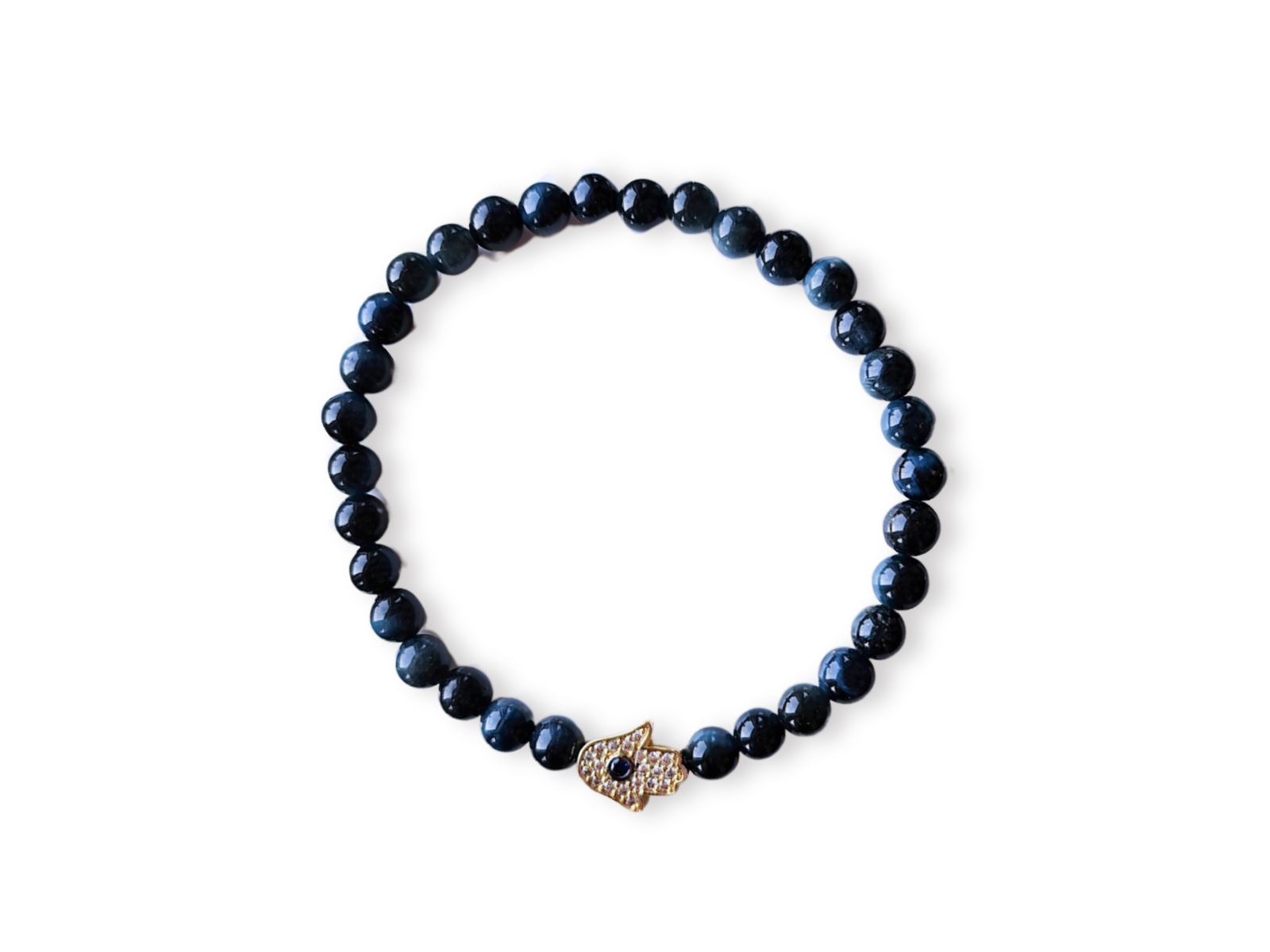 Blue Tiger's Eye and Hamsa Charm Bracelet || Reiki Infused